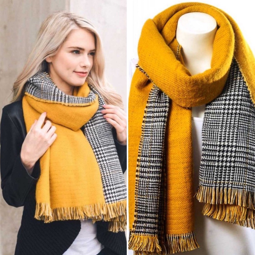 Mustard Solid Frayed Border Scarf
